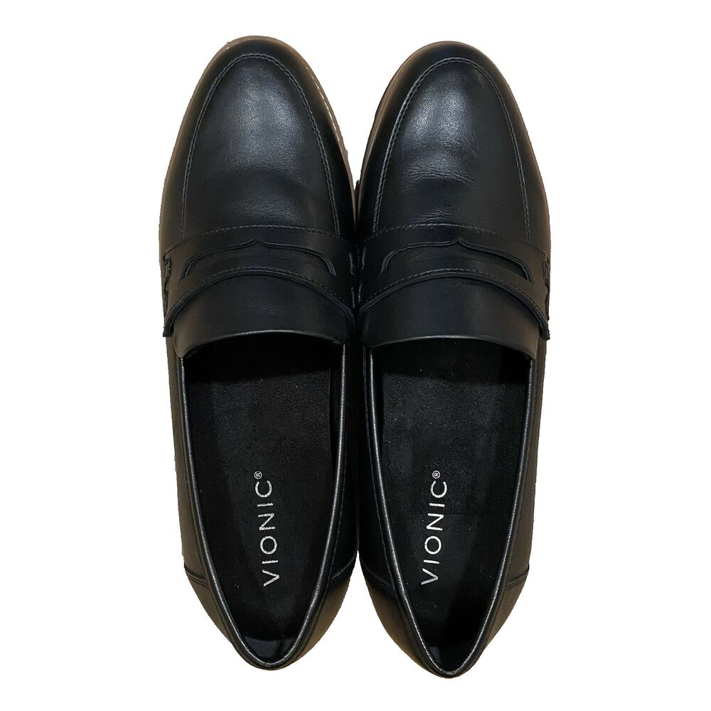 Vionic Cheryl II Lug Penny Loafers Womens 8.5 Black Leather Chunky Sole Shoes - Picture 2 of 7
